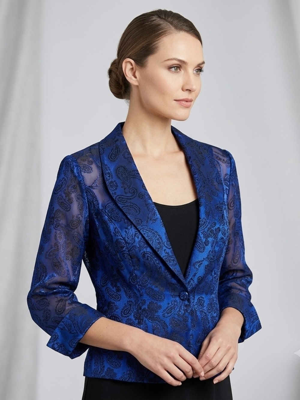 Vintage Sheer Cropped Jacket size S Blue evening glam grunge